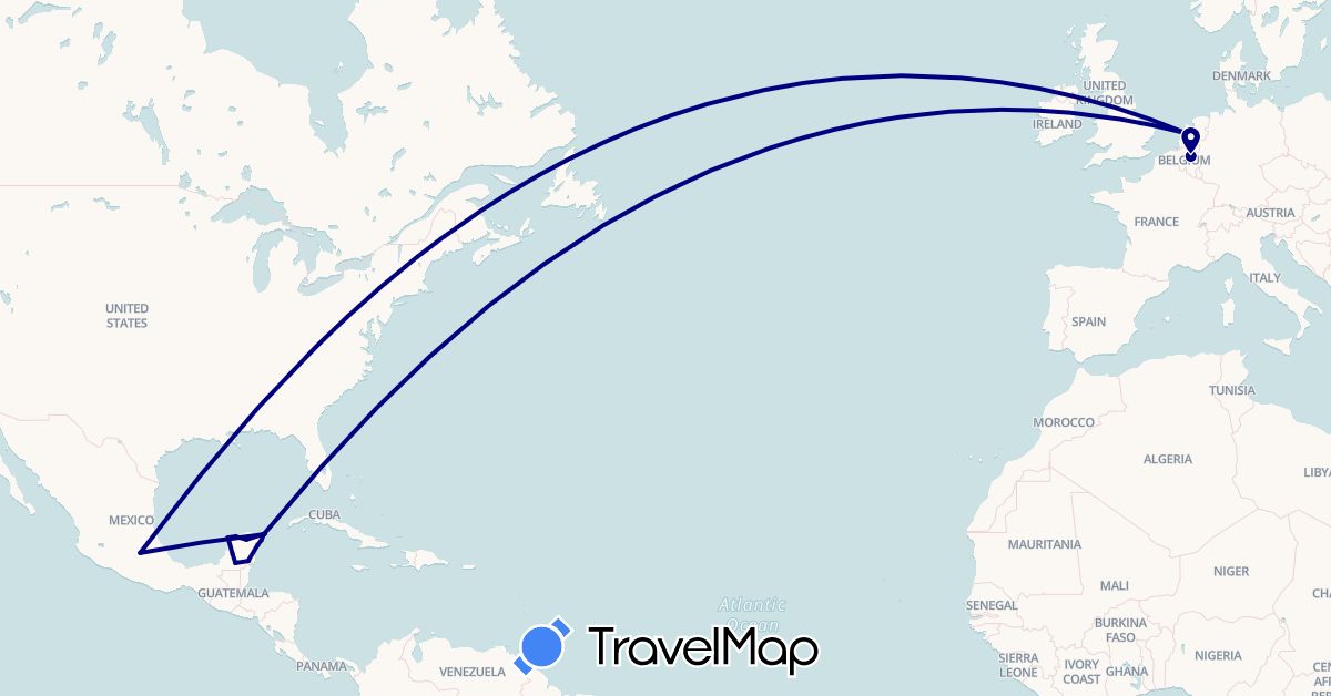 TravelMap itinerary: driving in Belgium, Mexico, Netherlands (Europe, North America)